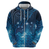 New Zealand Matariki Zip Hoodie Taniko Aramoana With Maori Galaxy Sky Night