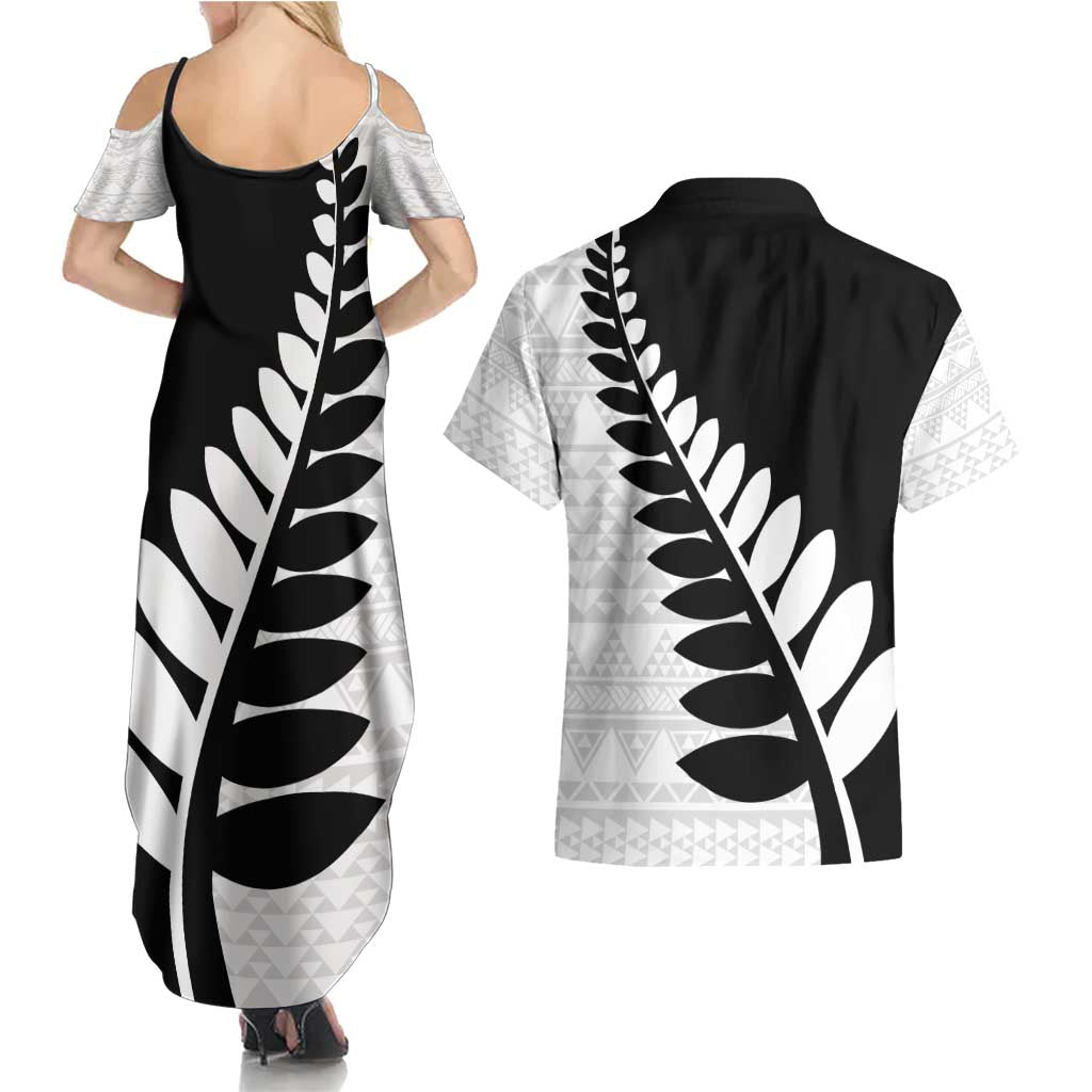 New Zealand Silver Fern Niho Taniwha Couples Matching Summer Maxi Dress and Hawaiian Shirt