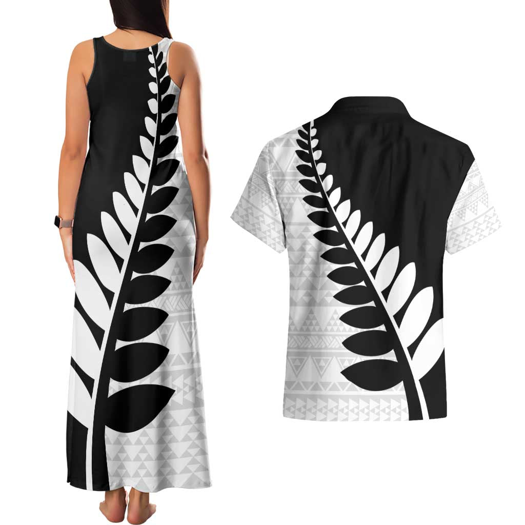 New Zealand Silver Fern Niho Taniwha Couples Matching Tank Maxi Dress and Hawaiian Shirt
