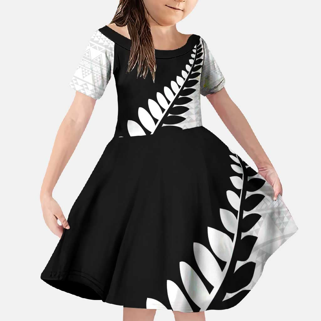 New Zealand Silver Fern Niho Taniwha Family Matching Long Sleeve Bodycon Dress and Hawaiian Shirt