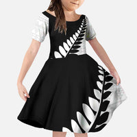 New Zealand Silver Fern Niho Taniwha Family Matching Long Sleeve Bodycon Dress and Hawaiian Shirt