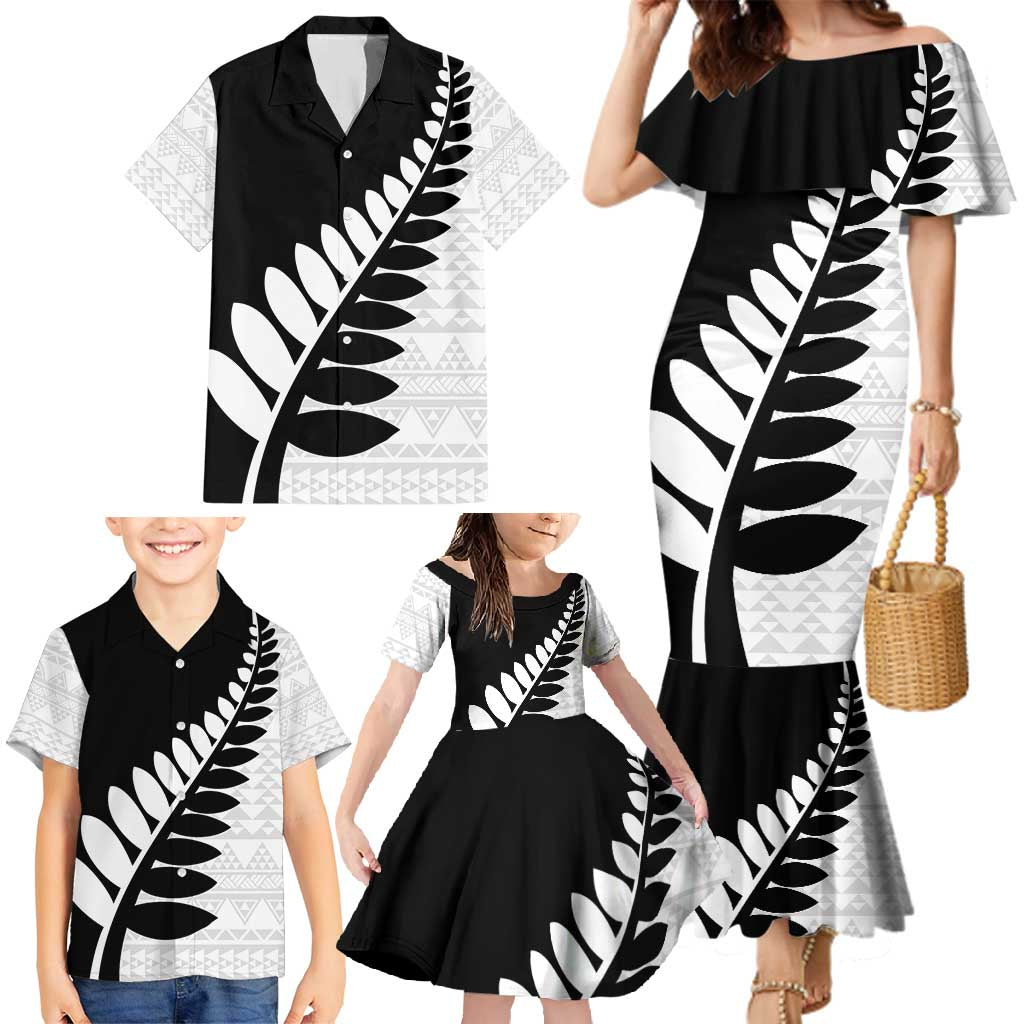 New Zealand Silver Fern Niho Taniwha Family Matching Mermaid Dress and Hawaiian Shirt