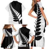 New Zealand Silver Fern Niho Taniwha Family Matching Short Sleeve Bodycon Dress and Hawaiian Shirt