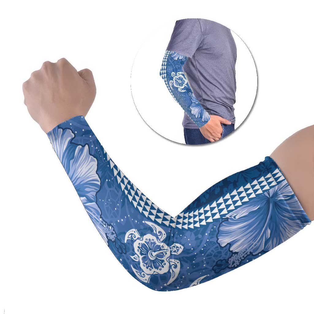 Blue Hibiscus Turle Arm Sleeves Hawaiian Style Tribal Tapa Pattern - Polynesian Pride