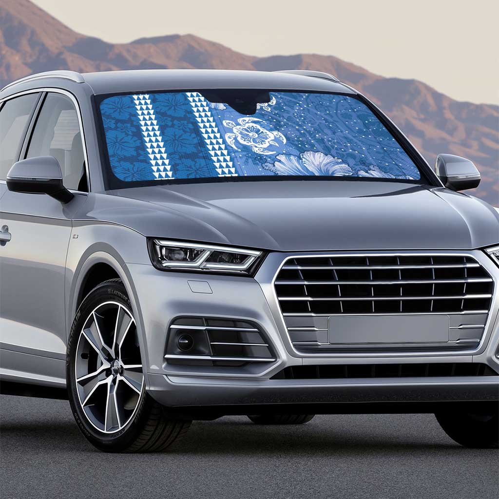 Blue Hibiscus Turle Auto Sun Shade Hawaiian Style Tribal Tapa Pattern - Polynesian Pride