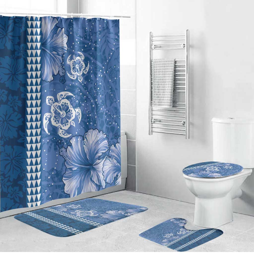 Blue Hibiscus Turle Bathroom Set Hawaiian Style Tribal Tapa Pattern - Polynesian Pride