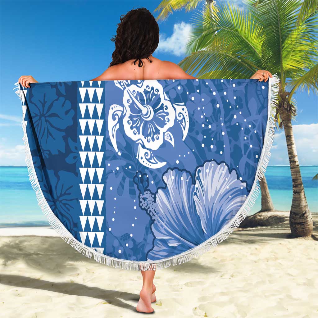 Blue Hibiscus Turle Beach Blanket Hawaiian Style Tribal Tapa Pattern