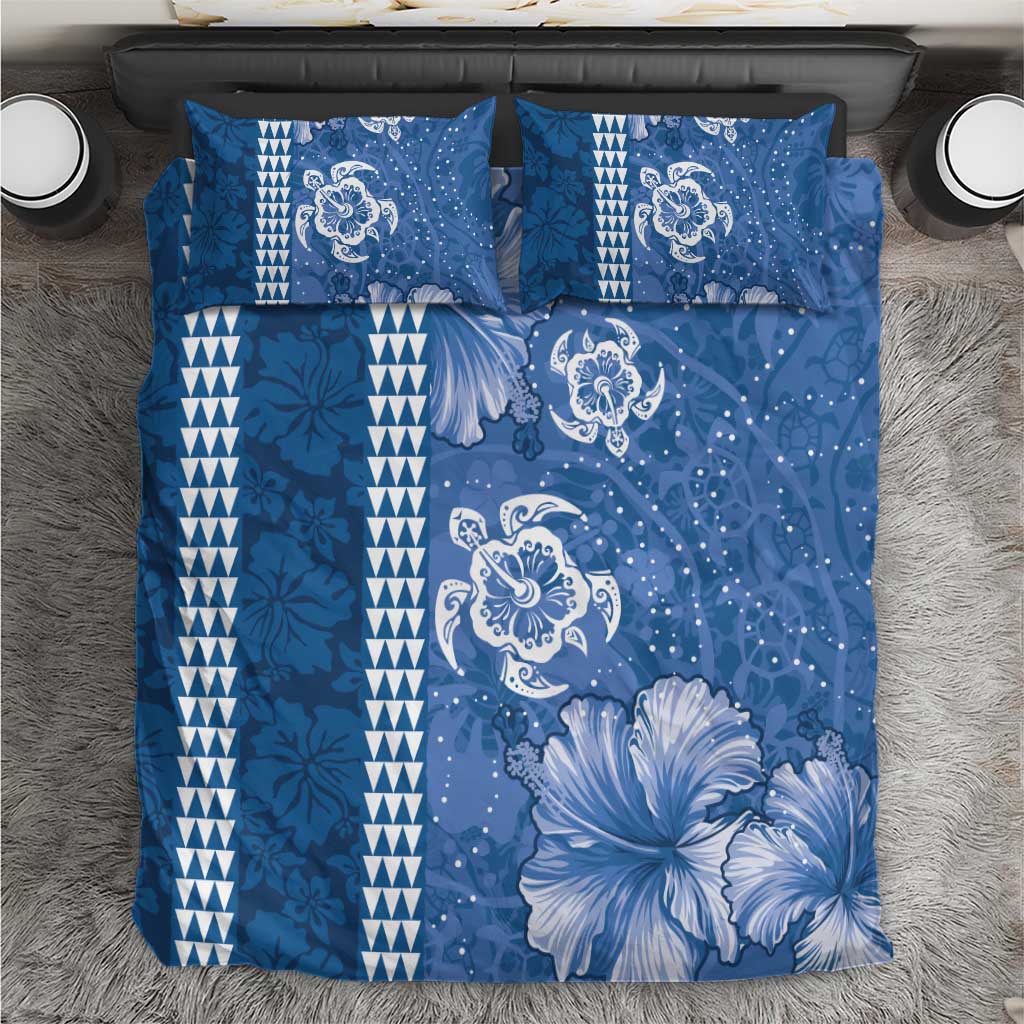 Blue Hibiscus Turle Bedding Set Hawaiian Style Tribal Tapa Pattern