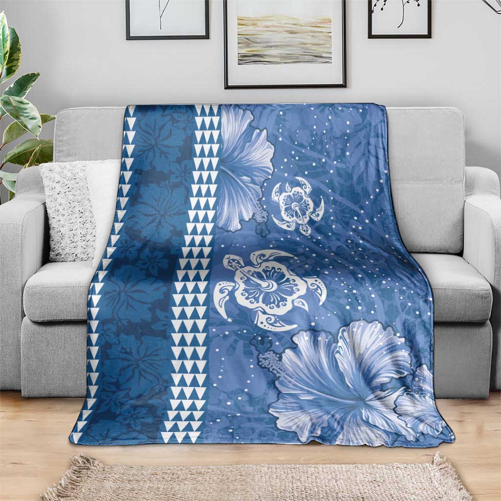 Blue Hibiscus Turle Blanket Hawaiian Style Tribal Tapa Pattern