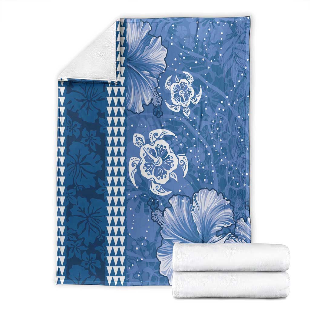 Blue Hibiscus Turle Blanket Hawaiian Style Tribal Tapa Pattern