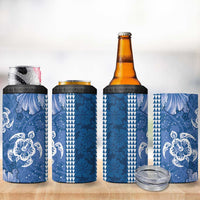 Blue Hibiscus Turle 4 in 1 Can Cooler Tumbler Hawaiian Style Tribal Tapa Pattern
