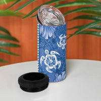 Blue Hibiscus Turle 4 in 1 Can Cooler Tumbler Hawaiian Style Tribal Tapa Pattern