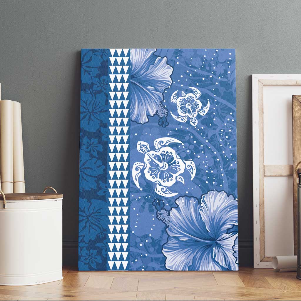 Blue Hibiscus Turle Canvas Wall Art Hawaiian Style Tribal Tapa Pattern