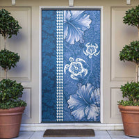 Blue Hibiscus Turle Door Cover Hawaiian Style Tribal Tapa Pattern - Polynesian Pride
