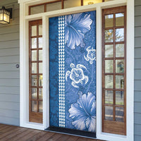 Blue Hibiscus Turle Door Cover Hawaiian Style Tribal Tapa Pattern - Polynesian Pride