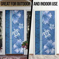 Blue Hibiscus Turle Door Cover Hawaiian Style Tribal Tapa Pattern - Polynesian Pride