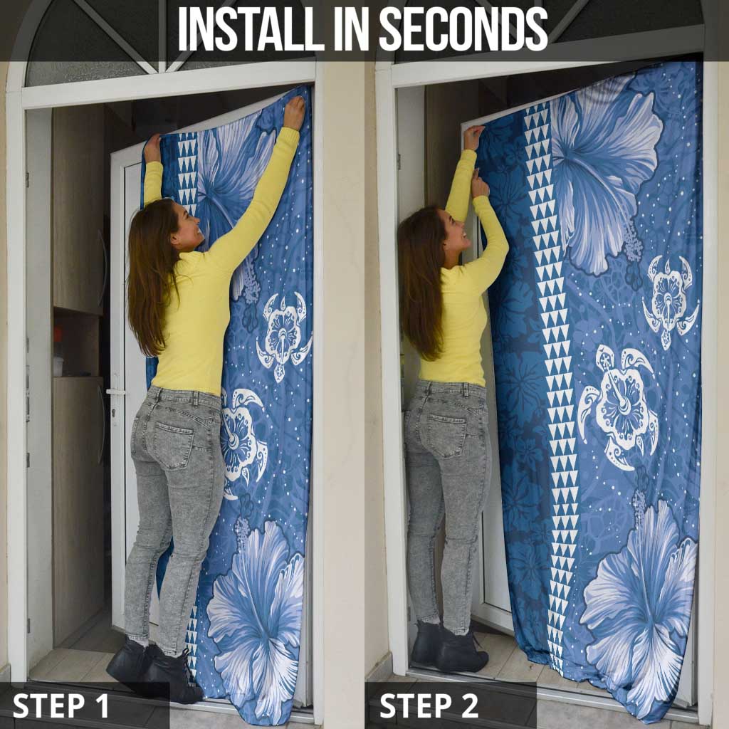 Blue Hibiscus Turle Door Cover Hawaiian Style Tribal Tapa Pattern - Polynesian Pride