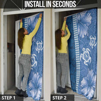 Blue Hibiscus Turle Door Cover Hawaiian Style Tribal Tapa Pattern - Polynesian Pride