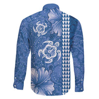 Blue Hibiscus Turle Family Matching Long Sleeve Bodycon Dress and Hawaiian Shirt Hawaiian Style Tribal Tapa Pattern