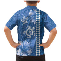 Blue Hibiscus Turle Family Matching Mermaid Dress and Hawaiian Shirt Hawaiian Style Tribal Tapa Pattern