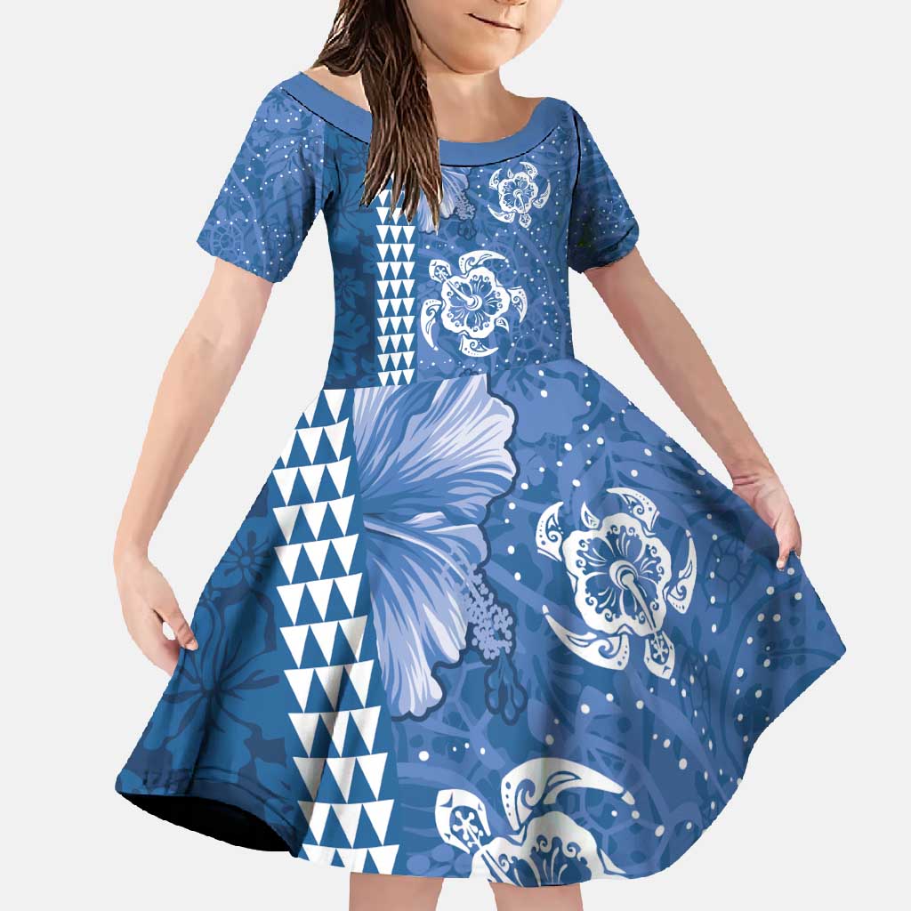 Blue Hibiscus Turle Family Matching Mermaid Dress and Hawaiian Shirt Hawaiian Style Tribal Tapa Pattern