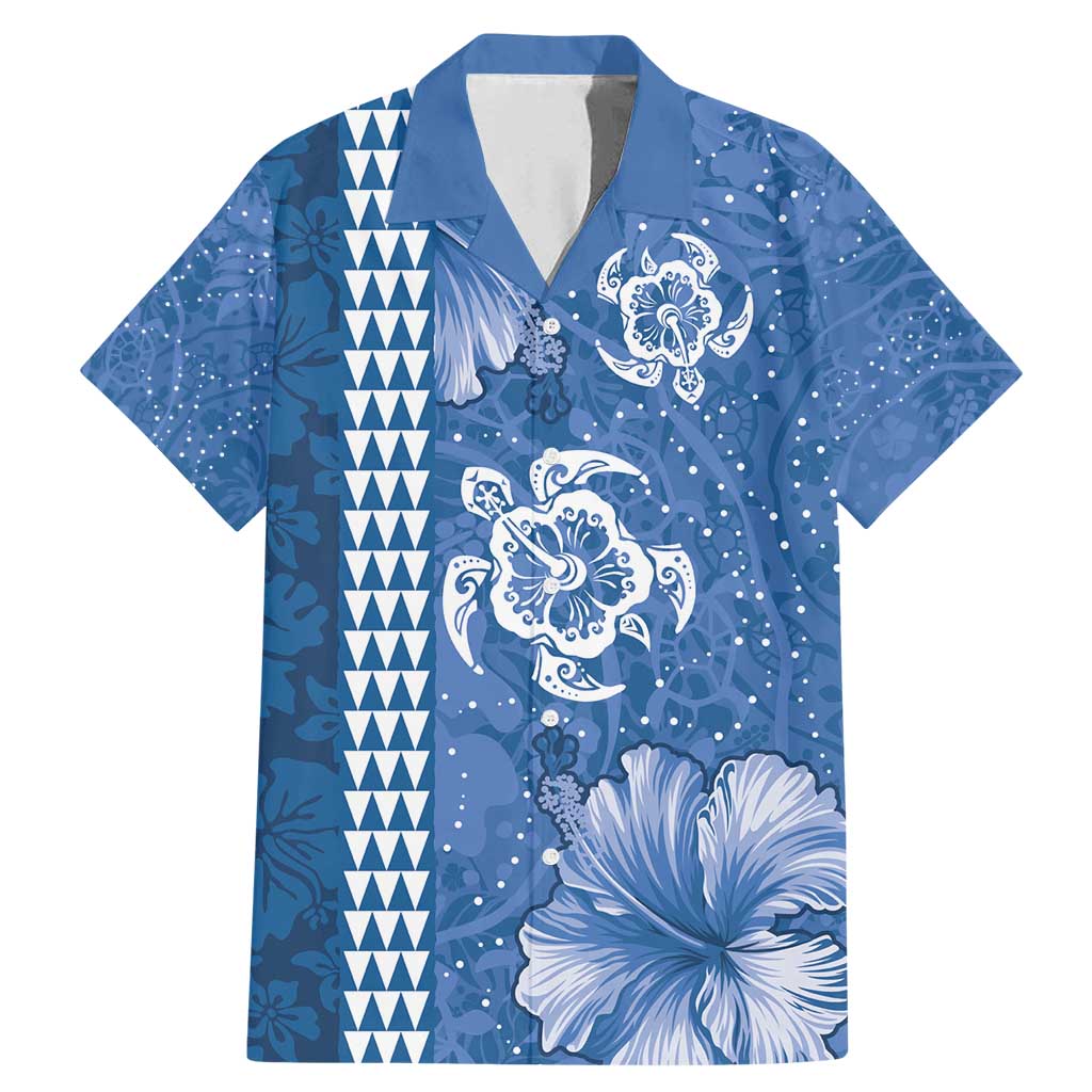 Blue Hibiscus Turle Family Matching Mermaid Dress and Hawaiian Shirt Hawaiian Style Tribal Tapa Pattern