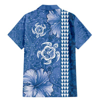 Blue Hibiscus Turle Family Matching Mermaid Dress and Hawaiian Shirt Hawaiian Style Tribal Tapa Pattern