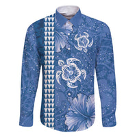 Blue Hibiscus Turle Family Matching Mermaid Dress and Hawaiian Shirt Hawaiian Style Tribal Tapa Pattern