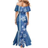 Blue Hibiscus Turle Family Matching Mermaid Dress and Hawaiian Shirt Hawaiian Style Tribal Tapa Pattern