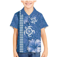 Blue Hibiscus Turle Family Matching Mermaid Dress and Hawaiian Shirt Hawaiian Style Tribal Tapa Pattern
