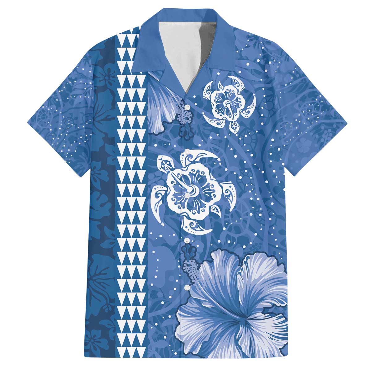 Blue Hibiscus Turle Family Matching Off The Shoulder Long Sleeve Dress and Hawaiian Shirt Hawaiian Style Tribal Tapa Pattern