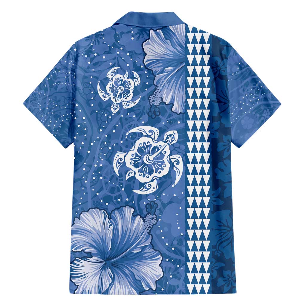 Blue Hibiscus Turle Family Matching Short Sleeve Bodycon Dress and Hawaiian Shirt Hawaiian Style Tribal Tapa Pattern