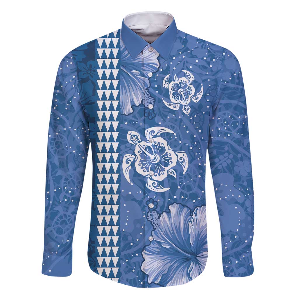 Blue Hibiscus Turle Family Matching Short Sleeve Bodycon Dress and Hawaiian Shirt Hawaiian Style Tribal Tapa Pattern