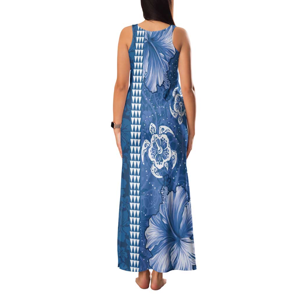 Blue Hibiscus Turle Family Matching Tank Maxi Dress and Hawaiian Shirt Hawaiian Style Tribal Tapa Pattern