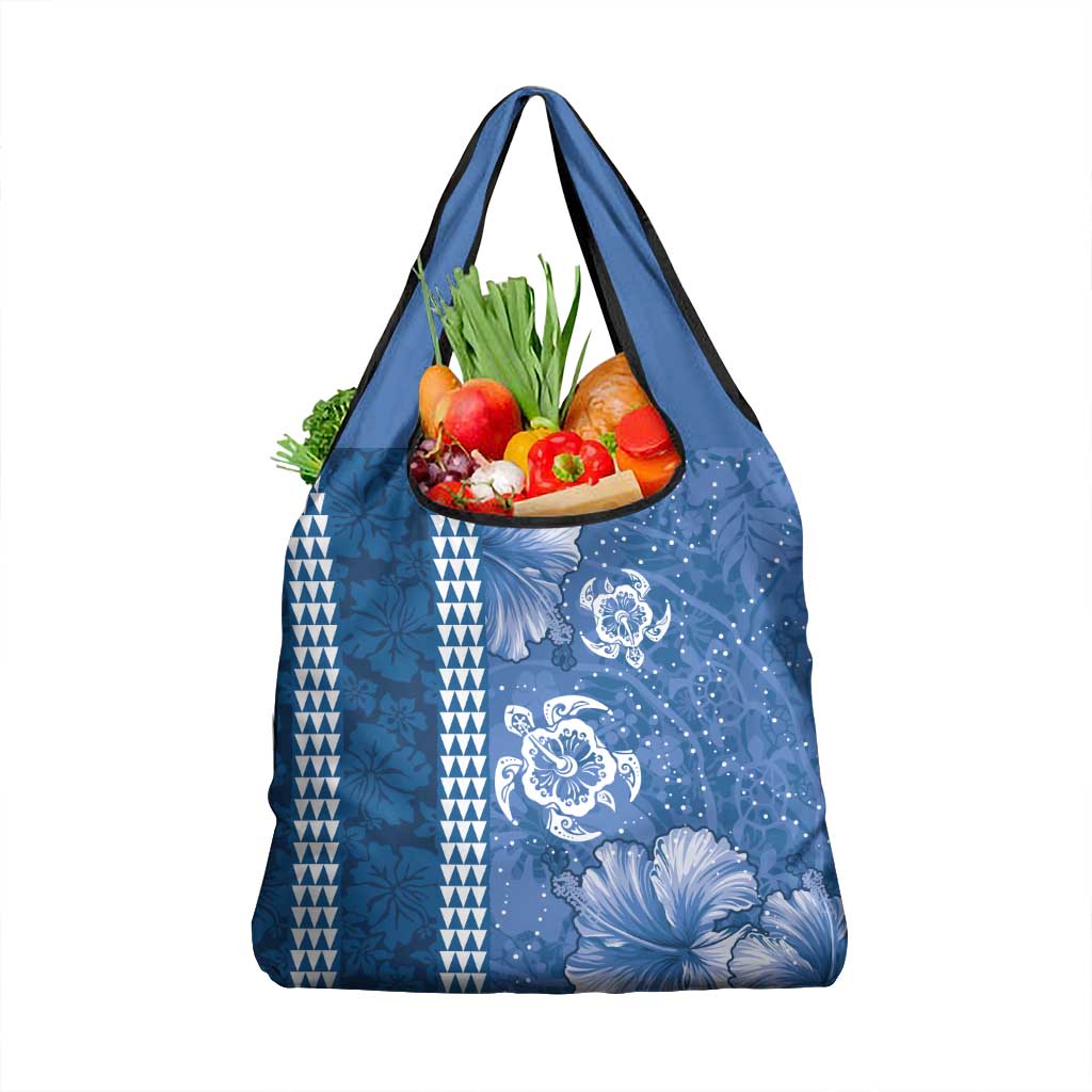 Blue Hibiscus Turle Grocery Bag Hawaiian Style Tribal Tapa Pattern