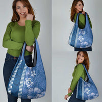 Blue Hibiscus Turle Grocery Bag Hawaiian Style Tribal Tapa Pattern