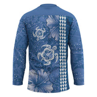 Blue Hibiscus Turle Hockey Jersey Hawaiian Style Tribal Tapa Pattern - Polynesian Pride