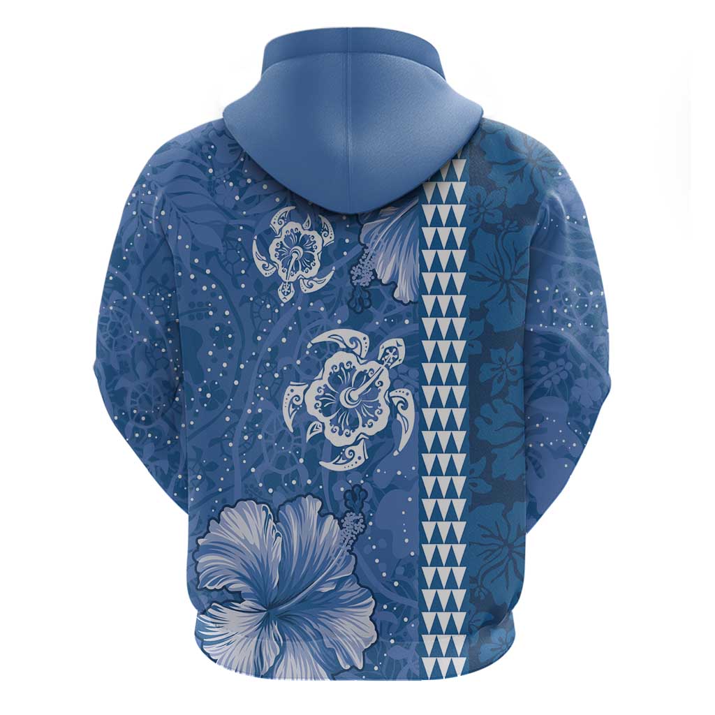 Blue Hibiscus Turle Hoodie Hawaiian Style Tribal Tapa Pattern