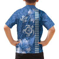 Blue Hibiscus Turle Kid Hawaiian Shirt Hawaiian Style Tribal Tapa Pattern LT9 - Polynesian Pride