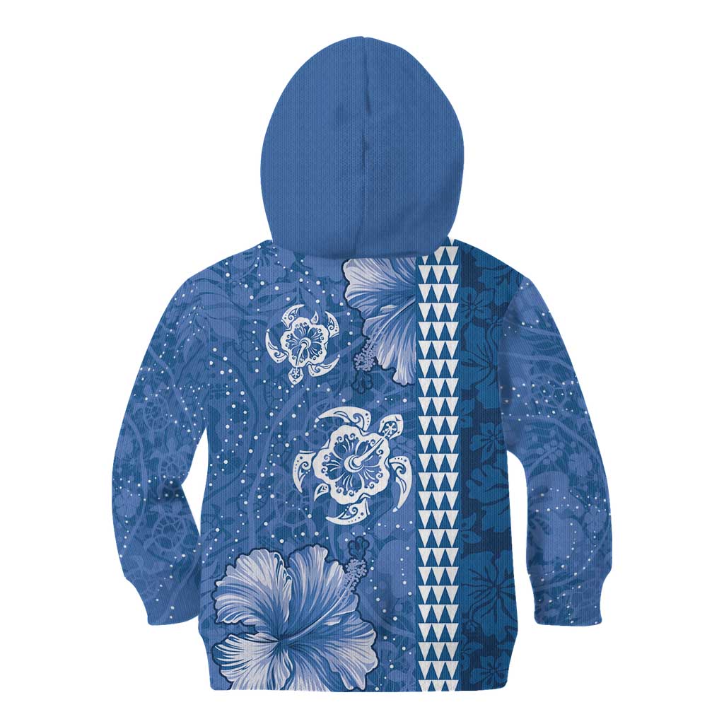 Blue Hibiscus Turle Kid Hoodie Hawaiian Style Tribal Tapa Pattern LT9 - Polynesian Pride