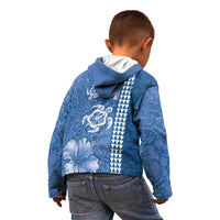 Blue Hibiscus Turle Kid Hoodie Hawaiian Style Tribal Tapa Pattern LT9 - Polynesian Pride