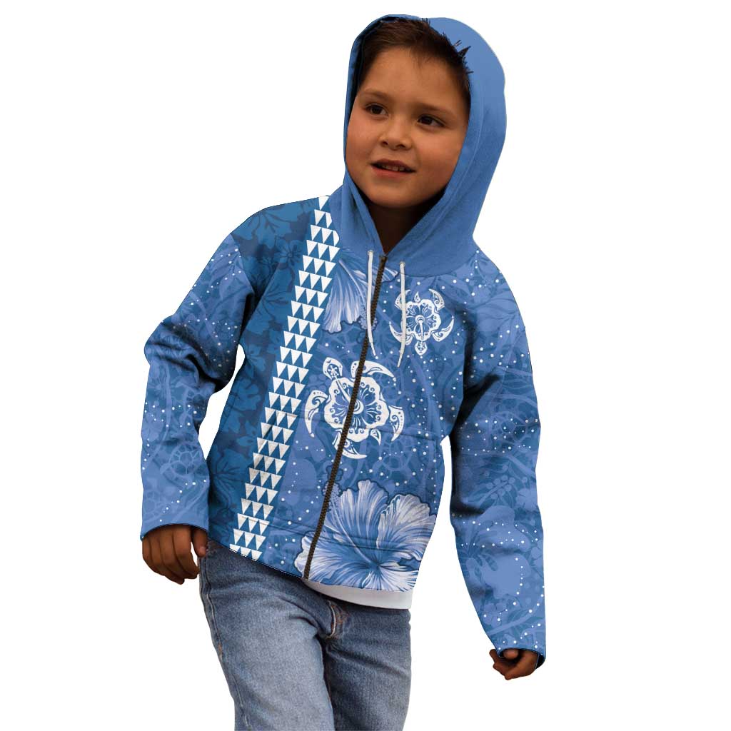 Blue Hibiscus Turle Kid Hoodie Hawaiian Style Tribal Tapa Pattern LT9 - Polynesian Pride