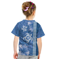 Blue Hibiscus Turle Kid T Shirt Hawaiian Style Tribal Tapa Pattern LT9 - Polynesian Pride