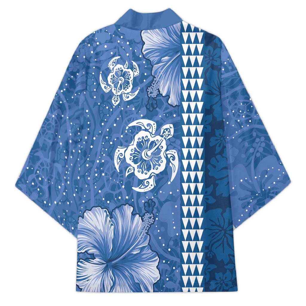 Blue Hibiscus Turle Kimono Hawaiian Style Tribal Tapa Pattern - Polynesian Pride