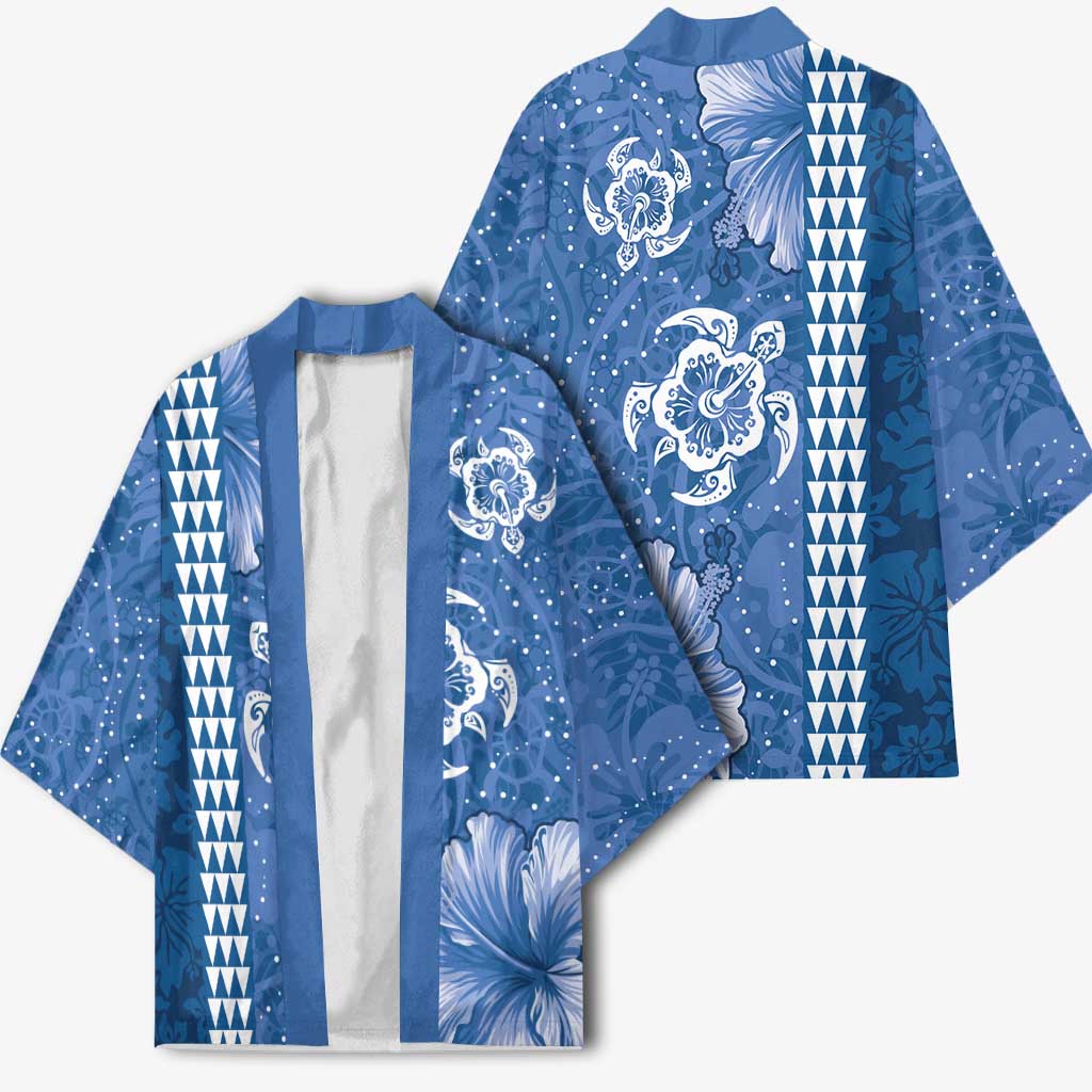 Blue Hibiscus Turle Kimono Hawaiian Style Tribal Tapa Pattern - Polynesian Pride