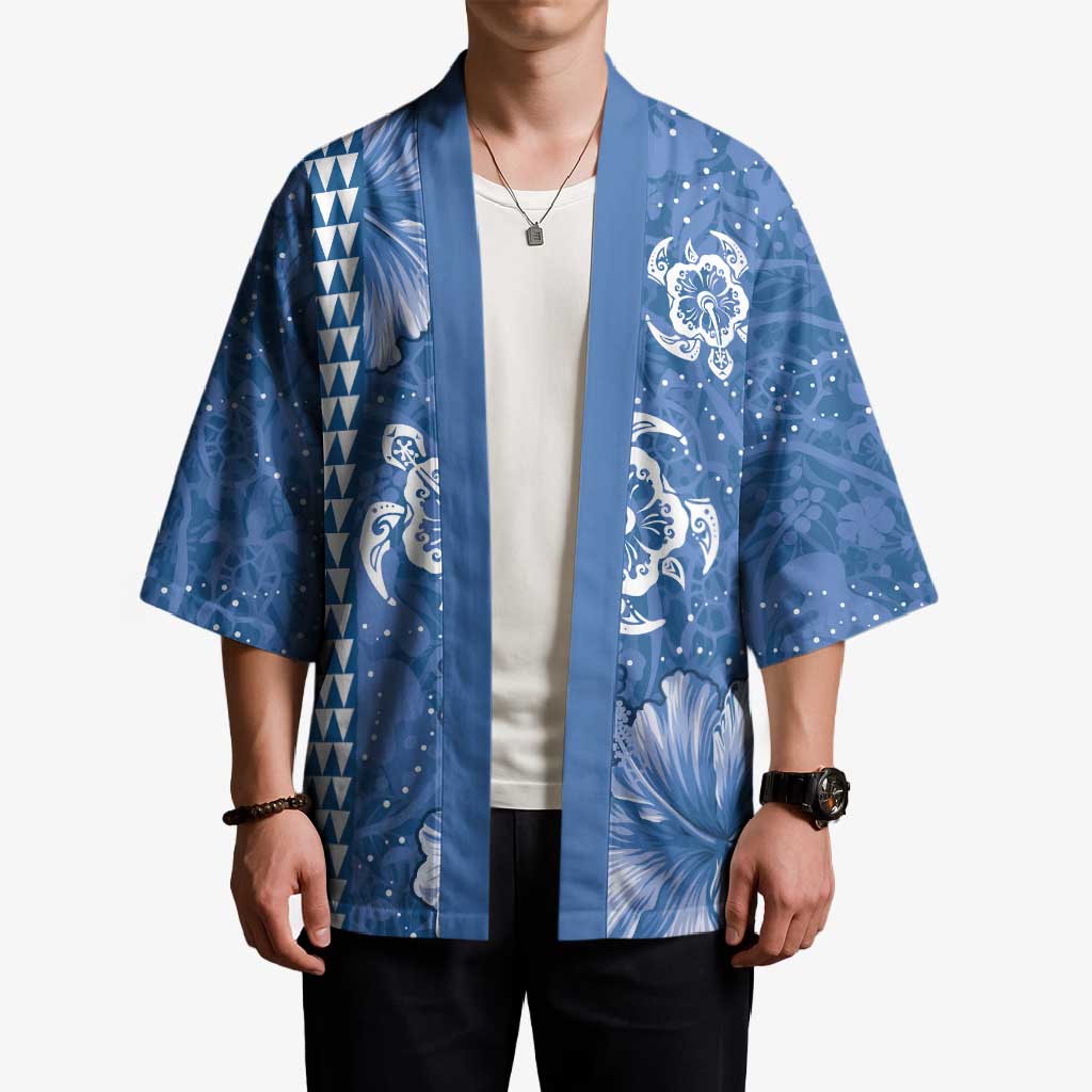 Blue Hibiscus Turle Kimono Hawaiian Style Tribal Tapa Pattern - Polynesian Pride
