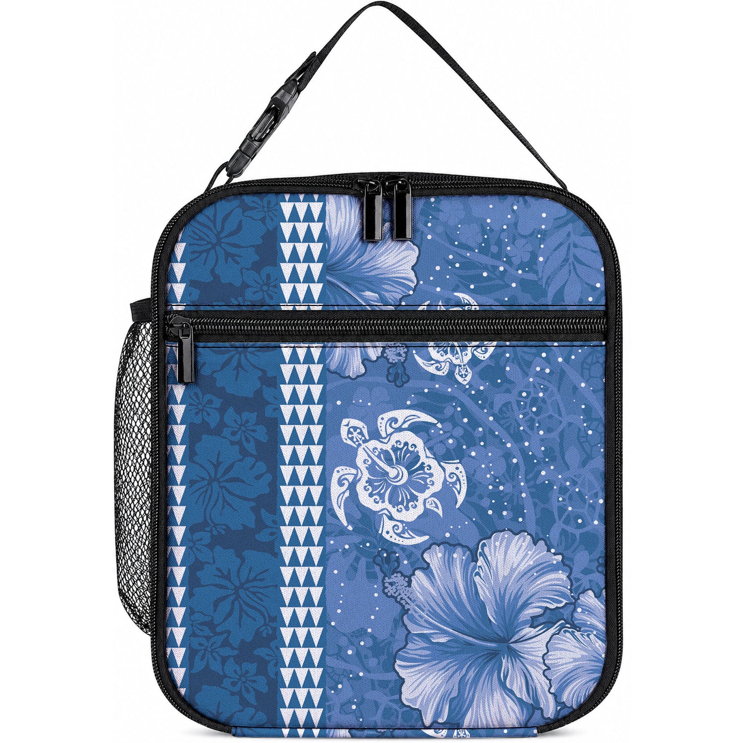 Blue Hibiscus Turtle Lunch Bag Hawaiian Style Tribal Tapa Pattern LT9 10.2 × 8.3 × 4.3 inch Blue - Polynesian Pride