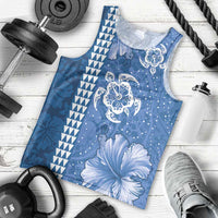 Blue Hibiscus Turle Men Tank Top Hawaiian Style Tribal Tapa Pattern