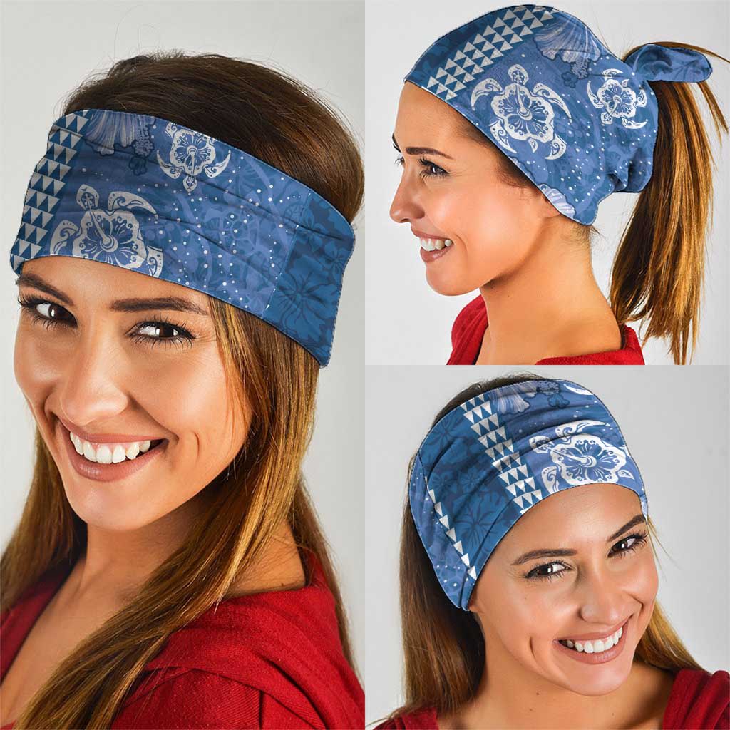 Blue Hibiscus Turle Neck Gaiter Hawaiian Style Tribal Tapa Pattern - Polynesian Pride