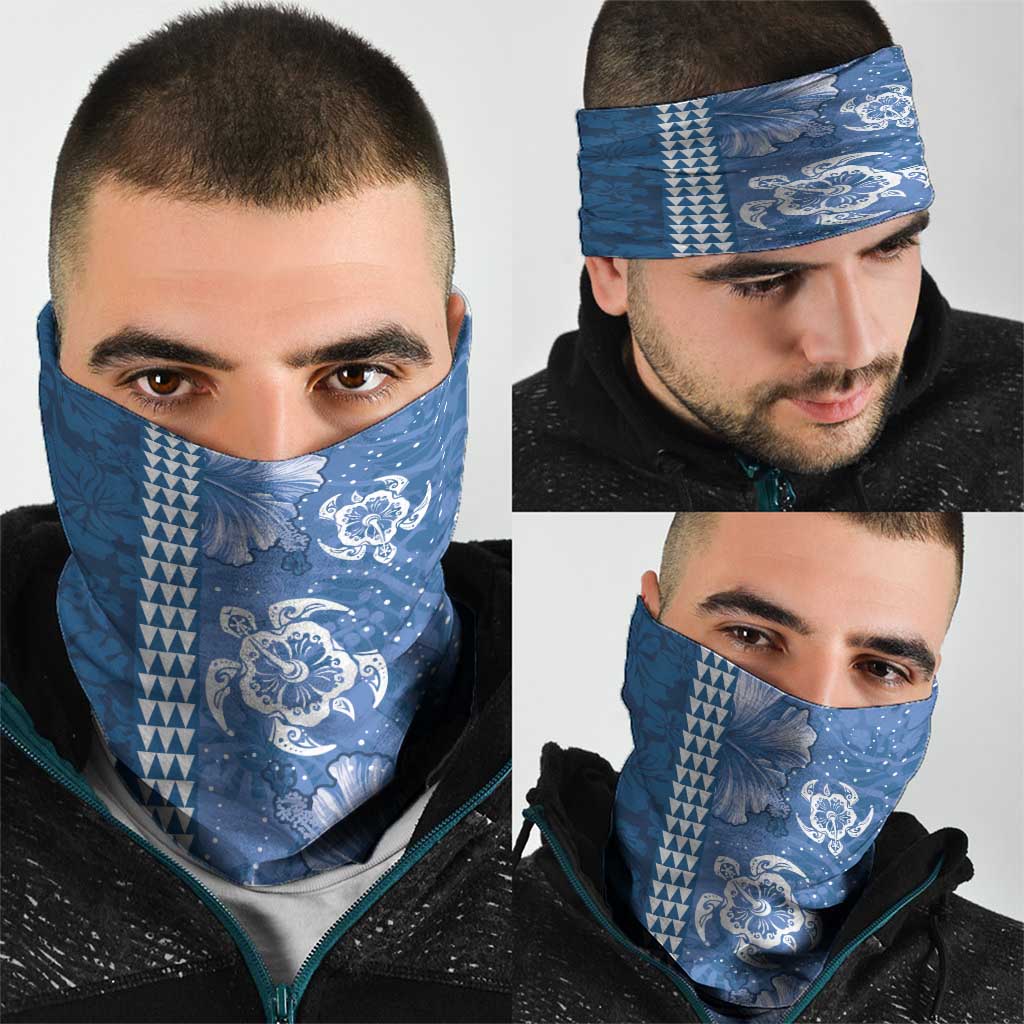 Blue Hibiscus Turle Neck Gaiter Hawaiian Style Tribal Tapa Pattern - Polynesian Pride